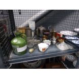 (2) Cage cont. quantity of pewter ware, stainless steel crested ware, and other kitchen items