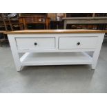 Cream painted pine coffee table with 2 drawers and shelf under