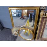 Rectangular beveled mirror, a sign with backers and oval mirror in guilt frame