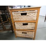 Pine 3 drawer storage cabinet with raffier drawers