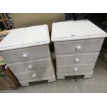 Pair of cream painted 3 drawer bedside cabinets