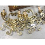 Pair of brass two branch wall lights