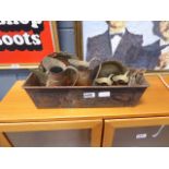 Tin planter plus jugs a brass aeroplane, a pair of fishing scales and brass trays