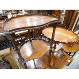 Oak folding 3 tier cake stand, a reproduction yew high crust side table plus a two tier whatnot
