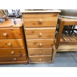 Narrow pine chest of 5 drawers