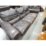 5246 - A brown leather effect three seater sofa, with matching two seater