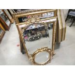 Dome topped mirror, two mirrors in guilt frames and floral frame - 4 in total