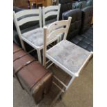 (2189) 3 white stools with patterned seats