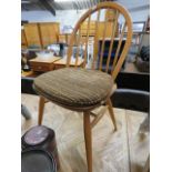 Mid century ash and elm stick back dining chair with brown and yellow seat cushion *Collector's