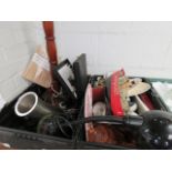 (2258) 2 crates of mixed housewares incl. games, ceramics, lamps, model boat, etc.