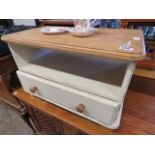 (2071) Modern pine and beige single drawer TV stand