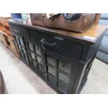Modern hardwood effect glazed front 2 drawer sideboard