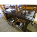 Dark hardwood effect trestle style table (large scratch to surface)