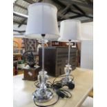 Pair of modern chrome and glass table lamps