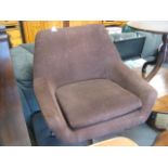 (2142) Brown corduroy upholstered swivel easy chair on metal 4 star base *Collector's Item: Sold