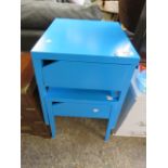 (2148) Modern pair of blue metal stackable single drawer bedsides