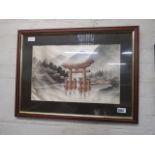 Framed and glazed Oriental silk