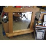 Large square mirror in oversized rustic pine frame