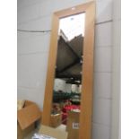 Rectangular bevelled wall mirror with light oak effect frame