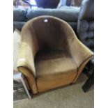 (2201) Brown suede upholstered tub style chair *Collector's Item: Sold in accordance with our Soft