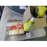 Boxed Karcher window vac and 2 pack of tanners chamois leather