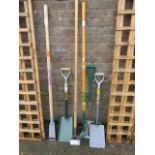 Set of outdoor tools incl. shovel, spade, fork, hose and edging tool