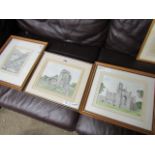 3 framed and glazed architectural prints