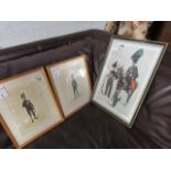 3 framed and glazed prints of military uniforms