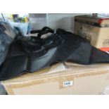 Box containing black tote shopping bags