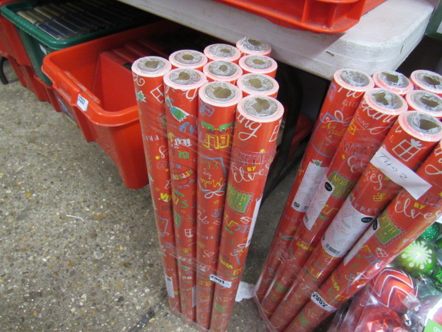 (2390) 10 rolls of red Christmas wrapping paper