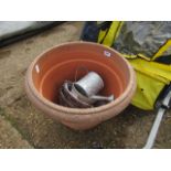 Large plastic plant pot with 2 hanging baskets