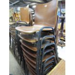 (2290) Set of 10 metal framed stacking chairs with bent wood seats