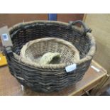 Twin handled basket, smaller baskets and contents
