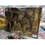 Decorative wooden carved cottage scene