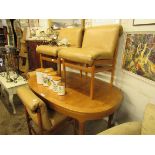 Mid century teak oval dining table and 4 matching dining chairs with mustard coloured leather