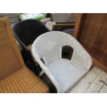 Black painted Lloyd Loom style chair with white wicker chair