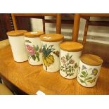 5 Portmeirion storage jars with wooden lids