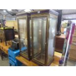 Pair of classical style single door display cabinets (no shelves and 1 with significant damage)