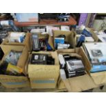 8 boxes of mixed electrical items incl. alarm clocks, snore stoppers, wireless reversing cameras,