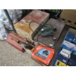 Quantity of garage spares and tooling incl. saws, hammer, sander, etc.