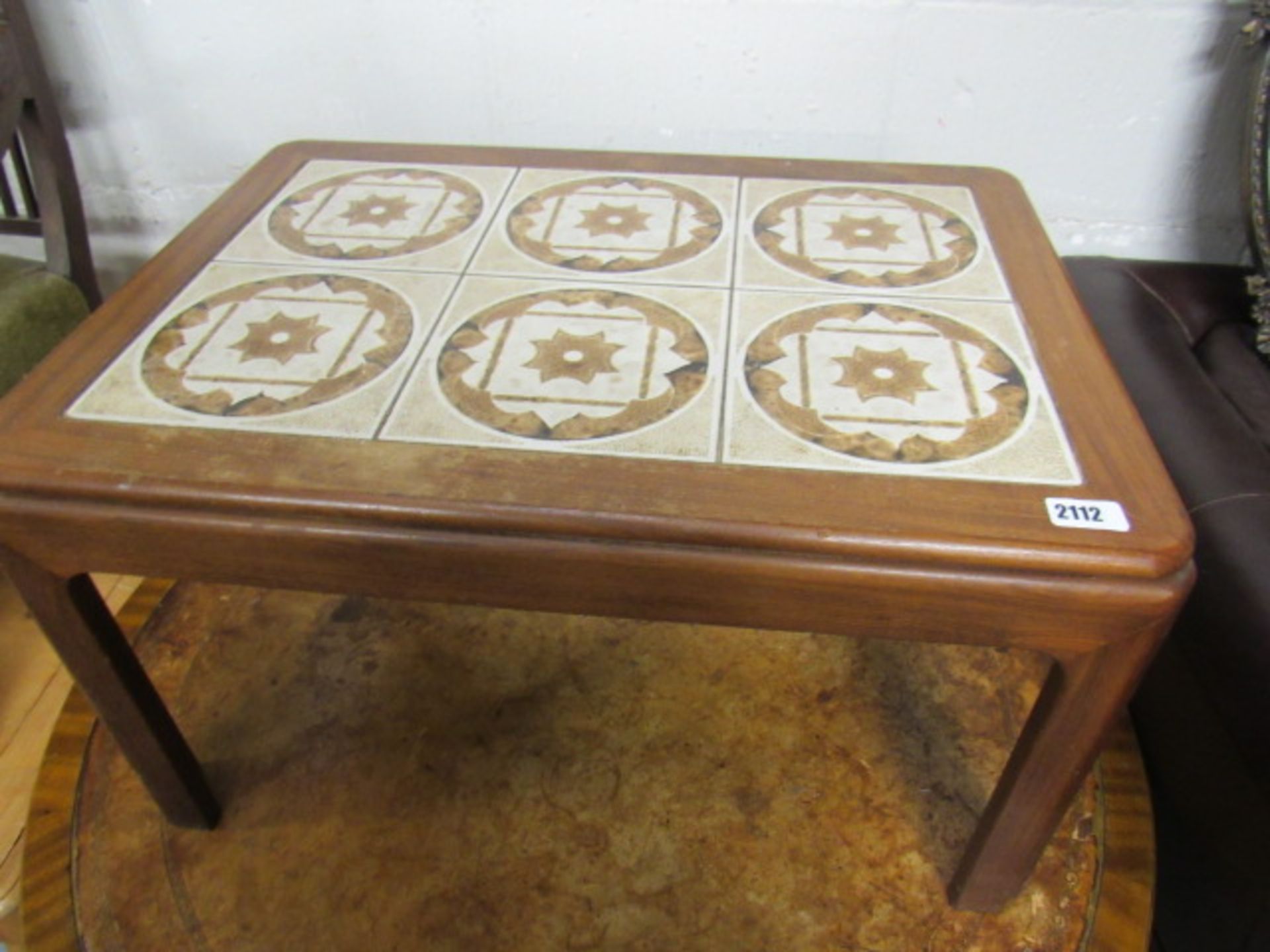 (2036) Mid century teak tile top coffee table