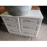 Modern pair of 3 drawer bedside chests