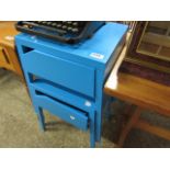 (2134) Pair of blue metal single drawer bedsides