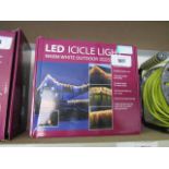 Boxed set of LED icicle lights in warm white