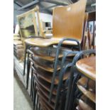 (2289) Set of 10 metal framed stacking chairs with bent wood seats