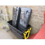 2 large plastic tug along storage crates