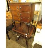 Decorative mahogany single drawer work table and similar 3 drawer storage unit