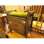 Mahogany piano stool with storage drawers and green upholstered seat *Collector's Item: Sold in