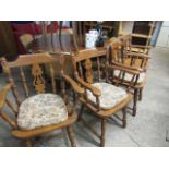 Set of 4 pine kitchen carver chairs