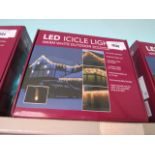 Boxed set of LED icicle lights in warm white
